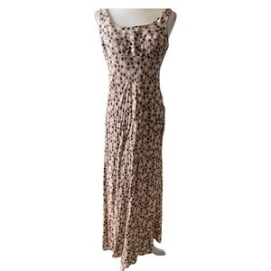 Vintage 90s Rampage R-Wear Floral Maxi Dress Lace Up Back Brown Tan size 13